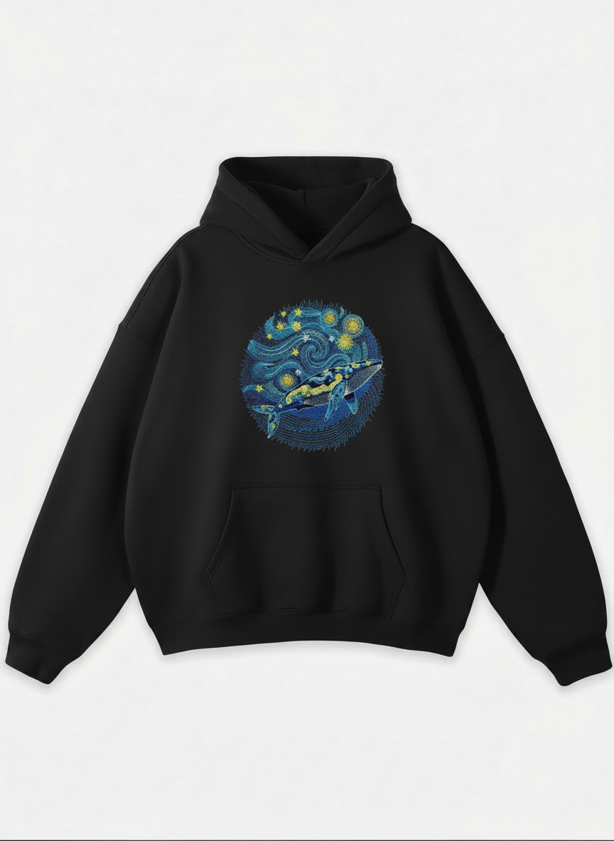 STARRY NIGHT BLUE WHALE OVERSIZED HOODIE