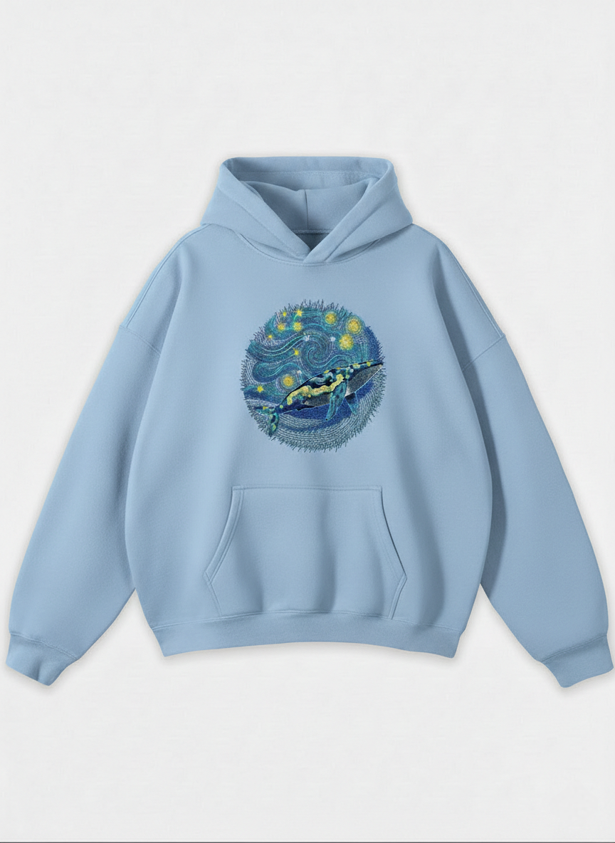 STARRY NIGHT BLUE WHALE OVERSIZED HOODIE